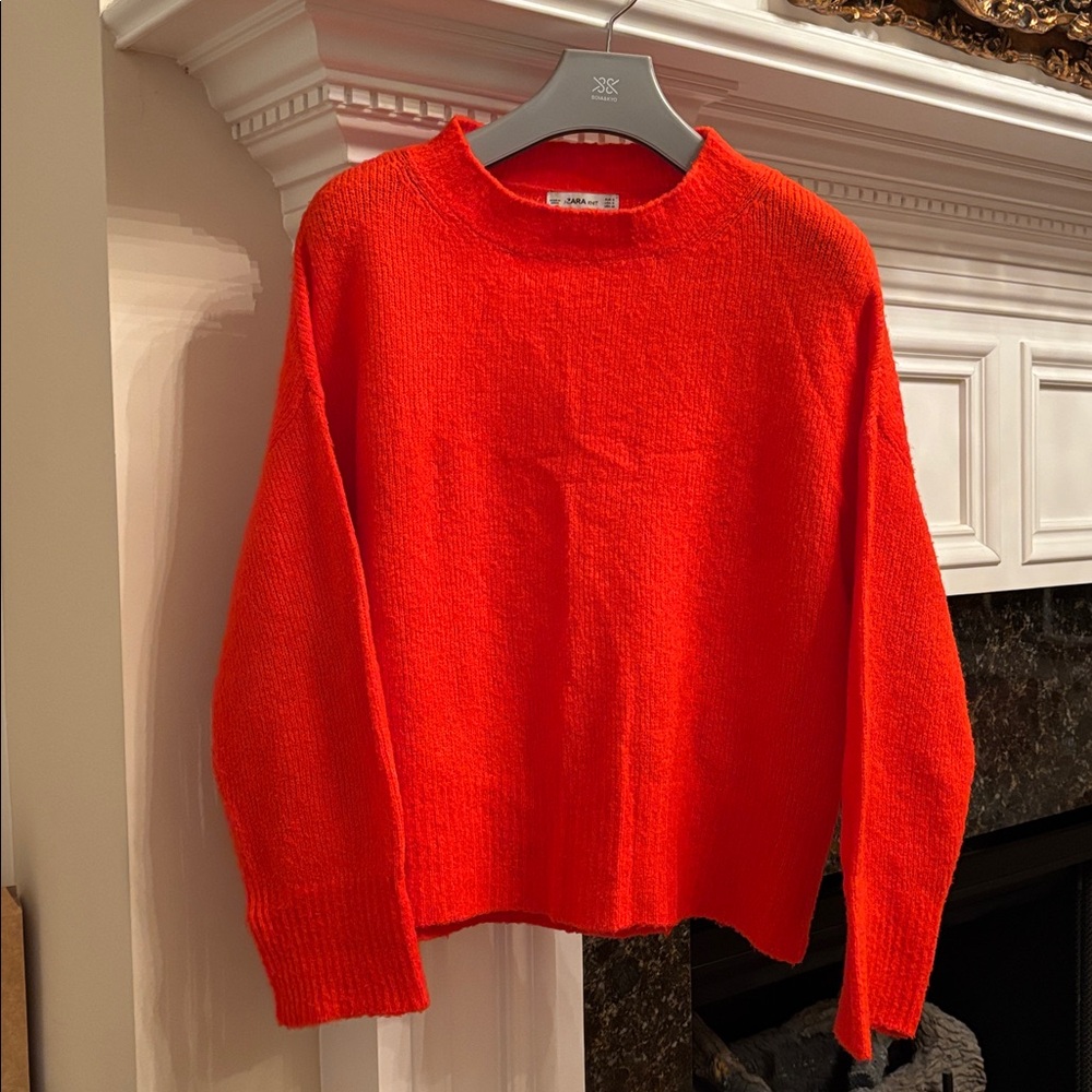Zara knit wool blend crew neck orange sweater top sz.S